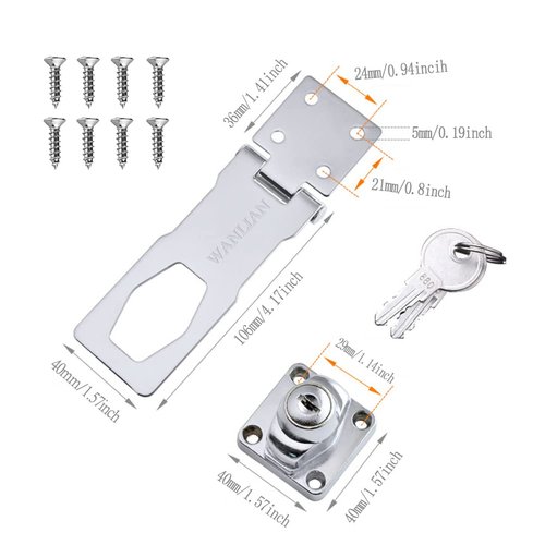 Keyed Hasp Locks Twist Knob Keyed Locking Hasp,Chrome Plated Hasp Lock with Keys,Door Lock Clasp w/Screws for Door Cabinet