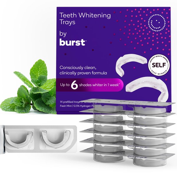 BURST Teeth Whitening Kit - Sensitive Teeth Friendly - 7 Treatments with 12.5% Hydrogen Peroxide - Results in 15 Min. + Up to 6 Shades Whiter in 1 Week - Teeth Whitener with Prefilled Gel Trays