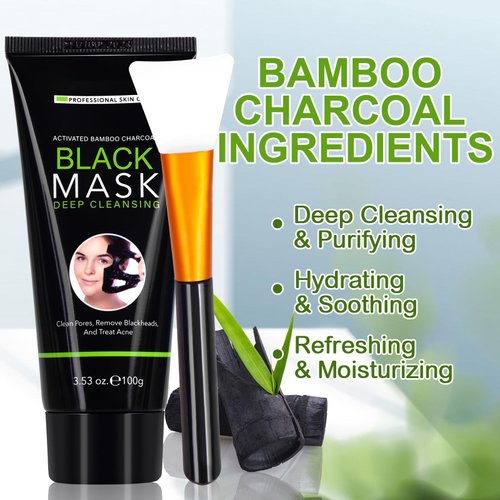 Blackhead Remover Mask, Charcoal Peel Off Face Mask, Blackhead Face Mask, Blackhead Peel Off Mask with Brush for Pore Cleansing and Blackhead Removal, Facial Skin Care for Men & Women, 100g