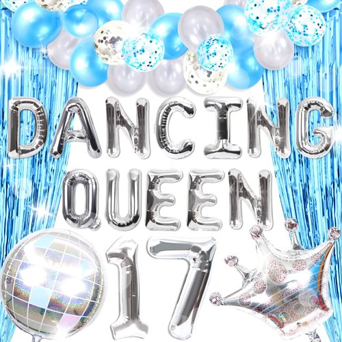 37 PCS Dancing Queen 17 Balloons Dancing Queen Mamma Mia Party Decorations 17 Birthday Party Decoration Sliver Blue 17 Birthday Decoration Mamma Mia Party Supplies