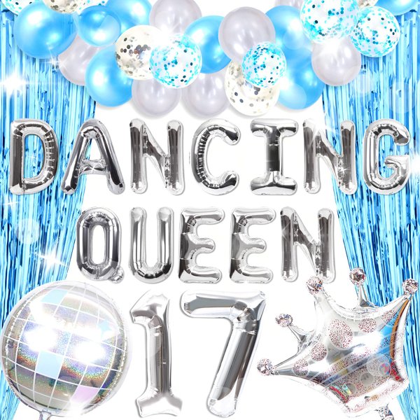 37 PCS Dancing Queen 17 Balloons Dancing Queen Mamma Mia Party Decorations 17 Birthday Party Decoration Sliver Blue 17 Birthday Decoration Mamma Mia Party Supplies