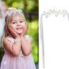 Paderison White Flower Girl Headband Princess Crystal Headpiece 5.4 Inches Wrist Flower Crown Bridal Wedding Pearl Hair Accessories for Women GirlsToddler Birthday Party Communion