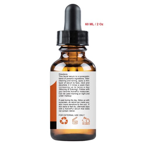 ActivePur 25% Best Vitamin C Serum for Face (2 Oz/60 ml) Vitamin E+B5 Hyaluronic Acid Serum Face Retinol Ferulic Acid Niacinamide Collagen Anti Aging Age Spots Eye circles Vitamin C face Serum