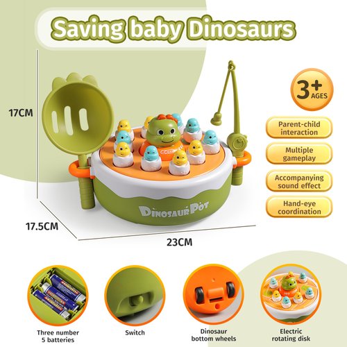 Fugacus Dinosaur Rotating Board Game | Family Game Toys | Music Rotating Board Game | Birthday Gifts for Boys and Girls Aged 6-8 | Toys for 3-6 Years Old | 4-in-1 Board Game | Reaction Training Game