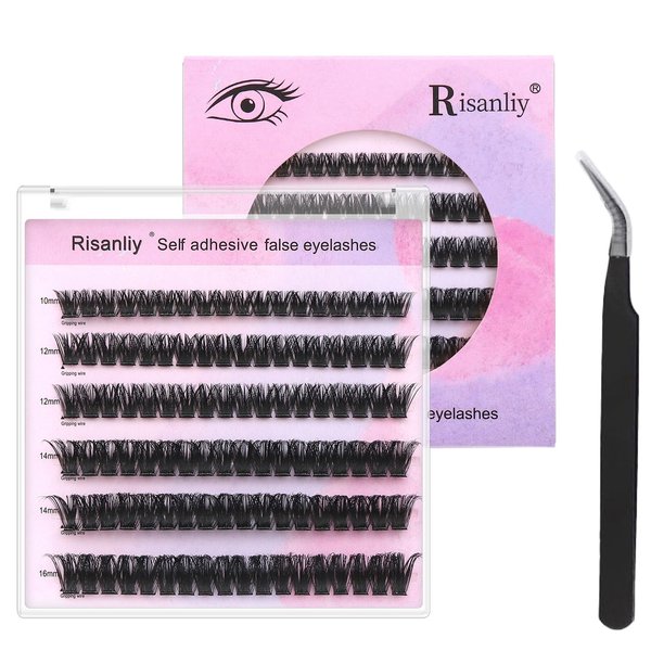 Risanliy Self Adhesive Eyelashes No Glue Lash Clusters Dense, 10-16mm Lash Extension Self Sticking Eyelash Clusters 108pcs Reusable Self Adhesive Lashes Easy Paste (108Pcs - 80D)