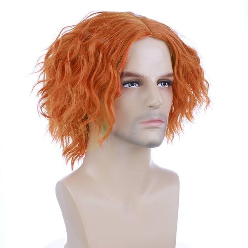 MAGQOO Mens Orange Wig Short Curly Spiky Mad Wig Synthetic Heat Resistant Cosplay Costume Wigs
