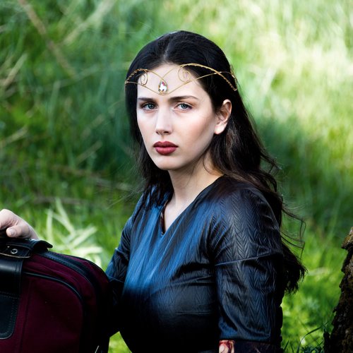 CoTeeZa Handmade Fairy Circlet Viking Crown Gold Headpiece Wedding Medieval Headband Colored Crystal Tiara Hair Accessory Festival Costume for Women Men Birthday Carnival Party Halloween