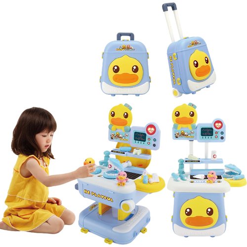 Baby Toys Kids Doctors Play Set, Dentist Kit for Toddlers 3-5, 4 in 1 Medical Station Set with Mobile Cart and Suitcase, Pretend Play Toys Gift for 3+ Year Old Boys and Girls