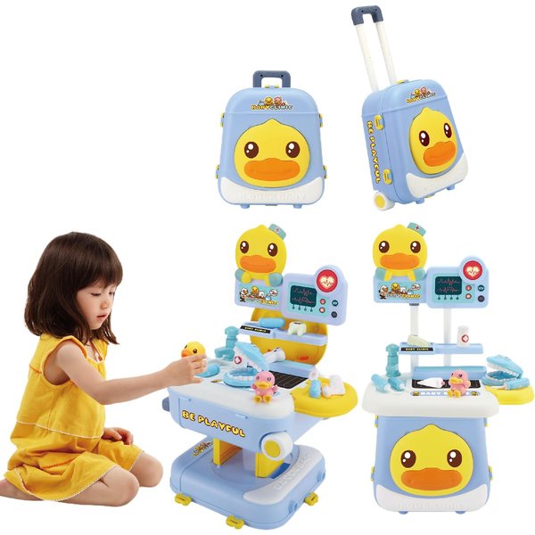 Baby Toys Kids Doctors Play Set, Dentist Kit for Toddlers 3-5, 4 in 1 Medical Station Set with Mobile Cart and Suitcase, Pretend Play Toys Gift for 3+ Year Old Boys and Girls