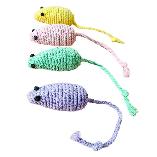 XMEYE Cat Mouse Toys, 4 PCS Funny and Cute Cat Toy Mice Set with Built in Sound Stone, Interactive Pets Toy and Kittens for Bored Indoor Adult Cats (Little Mouse)