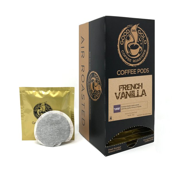 FRENCH VANILLA COFFEE PODS, Good As Gold Coffee, (18 Pods) - works in Senseo & Hamilton Bean Coffee Pod Brewer