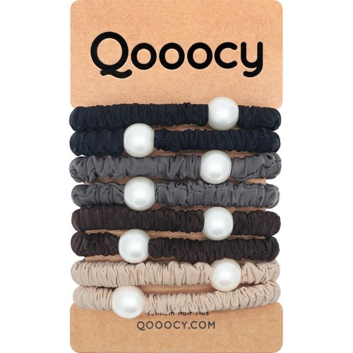 Qooocy Skinny Hair Scrunchies Artificial Pearl Hair Ties Elastics Ponytail Holder No Damage 8 Pack, Classic