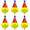 Unique 4D Happy Emoticons With Hat Balloons Smile Face Helium Balloons, 6 Pack Cute Cartoons Movie Character Smile with Party Hat Foil Mylar Balloons For Kids Birthday Decoration Party Supplies
