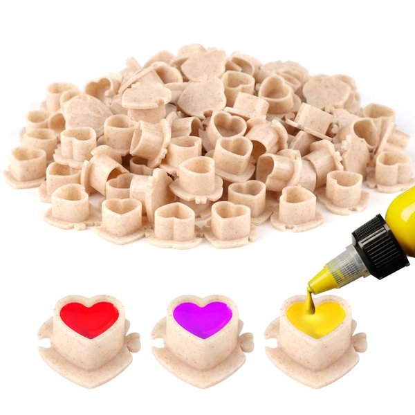 200pcs Biodegradable Tattoo Ink Cups Heart Shaped Base ECO-Friendly Disposable Spliced Pigment Caps Tattoo Accessories