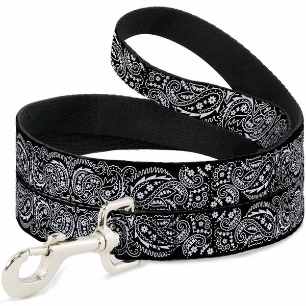 Buckle-Down Pet Leash - Floral Paisley2 Black/White - 4 Feet Long - 1" Wide