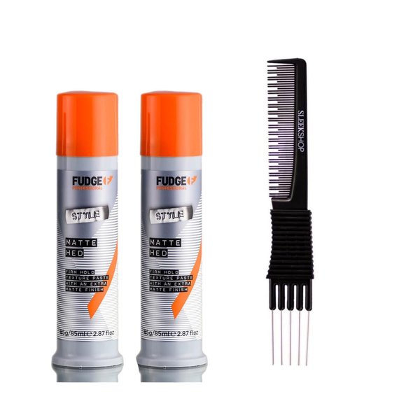yper Fudge Style Matte Hed Firm Hold Texture Paste (2.87 oz) with Teasing Comb Pack of 2
