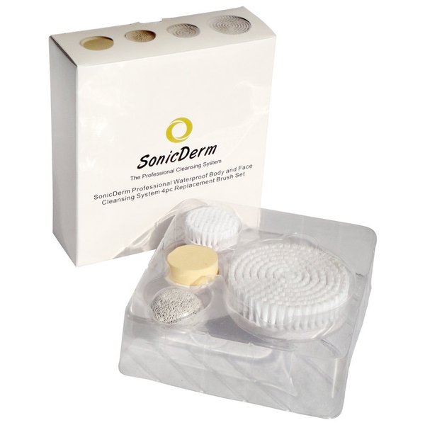 SonicDerm - Professional Cleansing System, 4 Piece Replacement Brush Set for SonicDerm SD-201 and SonicDerm SD-801