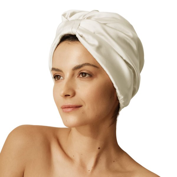 Sleep & Glow Silk Hair Turban Luxury Cap for Sleeping Double Layered 100% Natural Mulberry Silk Night Hair Bonnet for Healthy and Shiny Hair (Black)