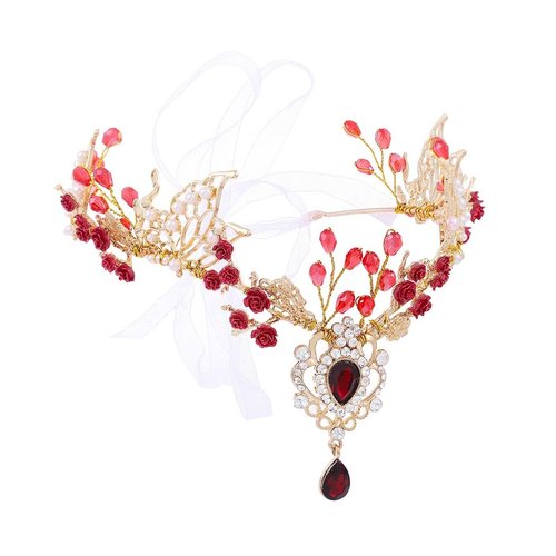 Campsis Elf Flower Crown Red Crystal Elven Headbands Butterfly Elf Headpiece Rhinestone Elven Circlet for Women Girls