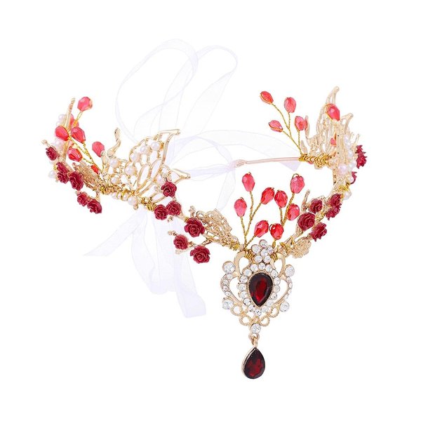 Campsis Elf Flower Crown Red Crystal Elven Headbands Butterfly Elf Headpiece Rhinestone Elven Circlet for Women Girls