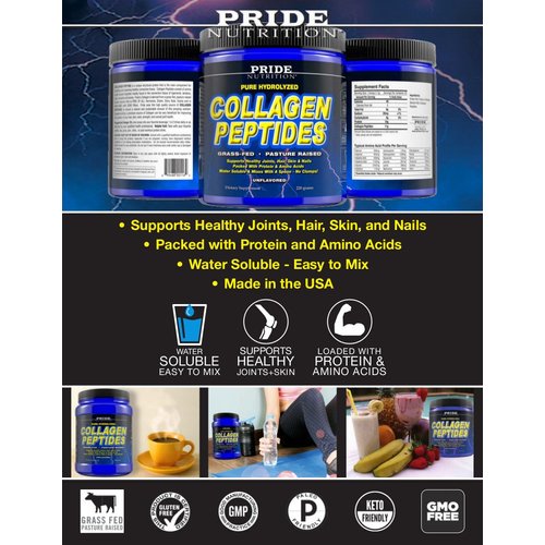 Collagen Peptides Powder - Grass Fed Pasture Raised Hydrolyzed Paleo and Keto Protein Supplement - for Youthful Skin, Healthier Hair, Joints, Stronger Nails - GMO and Gluten Free