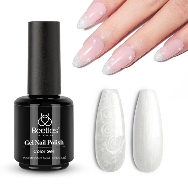 Beetles Gel Nail Polish 15ml 0.5Oz Pearl White Pearlescent Shell Shimmer Mermaid Nail Gel Polish Soak Off Uv Led Curing Requires Manicure Salon DIY Home Gel Nail Art Design Gifts for Women
