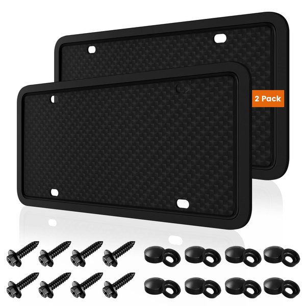 Black License Plate Frames, 2 Pack Car License Plate Covers, Universal US Car Front License Plate Bracket Holder Protector Car Accessories
