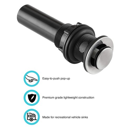 Dura Faucet Universal RV Bathroom Sink Pop-Up with No Overflow (Brushed Satin Nickel)