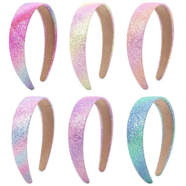 Santoddle Headbands for Girls 6Pcs Sparkly Baby Headband Glitter Hairbands Colorful Head Bands for Girls Party Favors