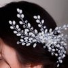 BERYUAN Bridal Hair Comb for Bride Bridesmaid Pearls Beads Hair Comb SILVER