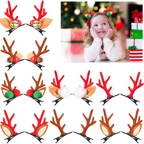 16 Pieces Christmas Reindeer Antler Bows for Hair Christmas Deer Hair Bows for Girls Hair Barrettes Accessories Cutie Festive Hairpins for Women Kids Girls (Cute Style)