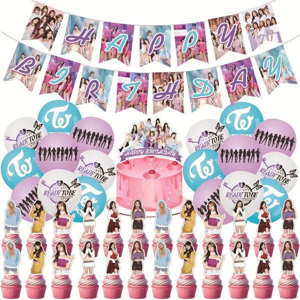 Twice Merch Party Decorations Include Happy Birthday Banners, Cake Toppers, Cupcake Toppers, Balloons