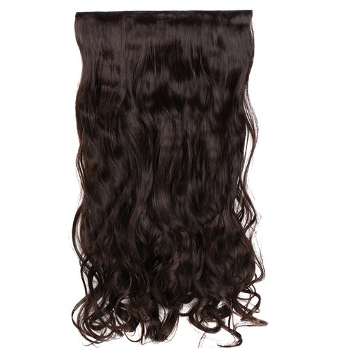 S-noilite Elegant 29"(73cm) Longest Curly Solid Black 3/4 Full Head One Piece 5 Clips Clip in Hair Extensions