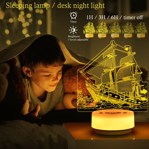 Pirate Ship Gifts Night Light for Kids,Pirate Toys Ship Night Light 14 Colors LED Decoration Lamp with Remote Control & Entity Key & Timer, Pirate Gifts Birthday Gifts for Boys/Girls (Pirate Ship)