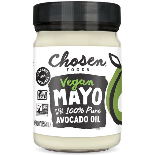 Chosen Foods Classic Vegan Avocado Oil-Based Mayonnaise, Gluten & Dairy Free, Low-Carb, Keto & Paleo Diet Friendly, Mayo for Sandwiches, Dressings and Sauces (12 fl oz)
