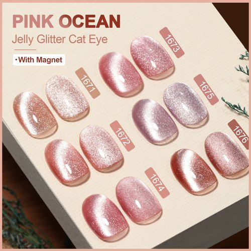 GAOY Pink Ocean Cat Eye Gel Nail Polish Set with Magnet for Holographic Cat Eye, Salon Gel Manicure and Nail Art DIY at Home