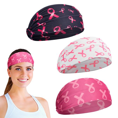 Breast Cancer Awareness Headband for Women- Elastic Wide Breast Cancer Headband, Breathable Milk Silk Pink Ribbon Headbands Breast Cancer Awareness Accessories for Girls Workout Fashion