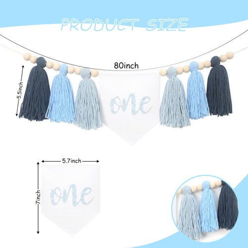 Tassels High Chair Banner For 1st Birthday，First Birthday Party Decorations，Baby Boy 1st Birthday Banner，Cake Smash Backdrop Banner，Rustic Theme 1st Birthday Decorations (Blue)