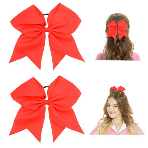 Cheer Bows,Hair Bows,Red Bow for Hair,2 Pack Red Hair Bow,Bow Hair Ties,Red Ribbon for Hair,Cheer Bow Holder,Hair Ties with Bows,Cheer Bows for Cheerleaders,Red Hair Ribbon,Cheer Hair Accessories