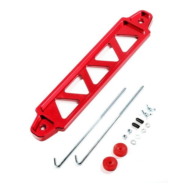 AOCISKA Battery Hold Down Bracket, Universal Crossbar Car Battery Holder Kit with 10in J Bolts,Car Battery Lock Down Sets,Aluminum Alloy Battery Tie Down Mount Bracket,Hold Lock Accessories (Red)