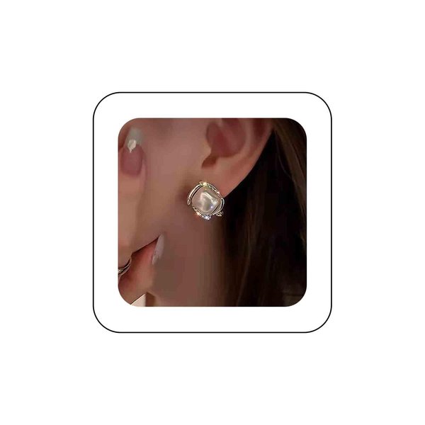 Sttiafay Vintage Crystal Square Earrings Moonstone Square Stud Earrings Gold Rhinestone Opal Stone Earrings Geometry Moonstone Earrings Jewelry for Women and Girls