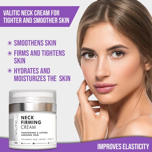 VALITIC Neck Cream for Tightening and Firming - Hyaluronic Acid, Retinol, and Vitamin C - Anti Aging Tightening & Lifting Sagging Skin Day and Night Cream