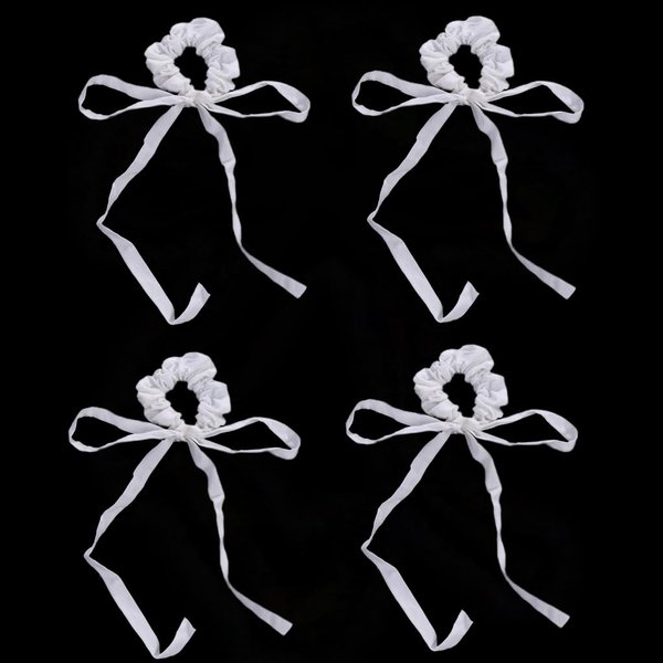 Leadigol 4 Pcs Ribbon Bow Hair Ties, Hair Scrunchies with Bow Women Bowknot Ponytail Holder Ribbons Tassel Hair Ropes Satin Ribbons Hair Ties for Women