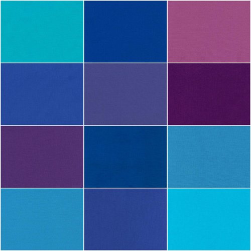 Robert Kaufman Kona Cotton Solids Peacock Roll Up 2.5" Precut Cotton Fabric Quilting Strips Jelly Roll Assortment RU-770-40