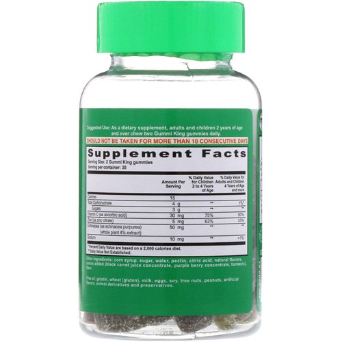 Gummi King Echinacea Plus Vitamin-C Zinc Supplement, Strawberry/Lemon/Orange/Grape/Cherry/Grapefruit, 60 Count