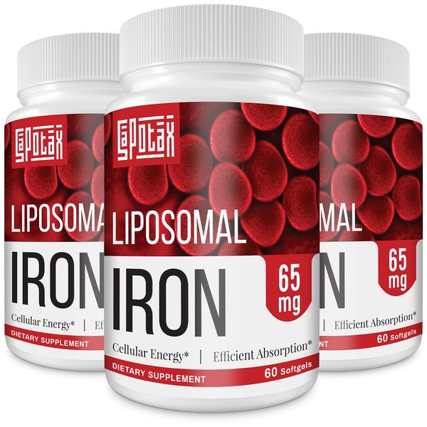 Liposomal Fe Iron Supplement for Women,65 mg Iron Supplement with Folic Acid & Vitamin B12 for Men,Red Blood Cell Production & Energy Support for Adults Iron Deficiency 60 Softgels(3 Bottle)