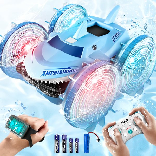 FUUY Amphibious Waterproof Remote Control Boat: RC Car Monster Truck with Lights 4WD Gesture Hand Controlled Water Beach Pool Toys Kids Gifts for Boys