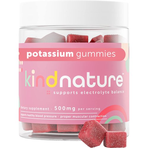 Kind Nature High Potassium Supplement 500mg - Chewable Gummies for Adults & Kids - Pure Potassium Bicarbonate Mineral Supplement - Vegan, Gluten Free, Non GMO - 60 Gummies (30 Day Supply)