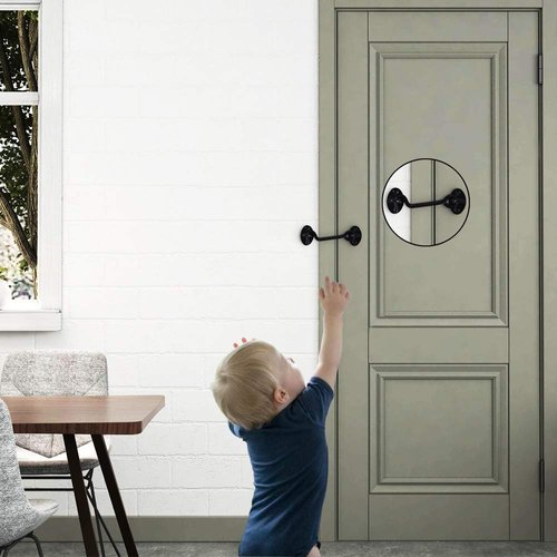 Deapher Cabin Hook and Eye Latch for Door, 2 Pack 4 Inches Barn Door Latch and Privacy Hooks, Cabin Door Gate Latche Best for Window, Bedroom, Sliding Door (Black)