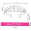 CAVETEE Silver Sweet 16 Birthday Sash and Tiara, 16th Sliver Crown & Hot Pink Sweet 16 "Sash for Girls Kit Birthday Decoration 16th Birthday Party Gifts Birthday Party Supplies